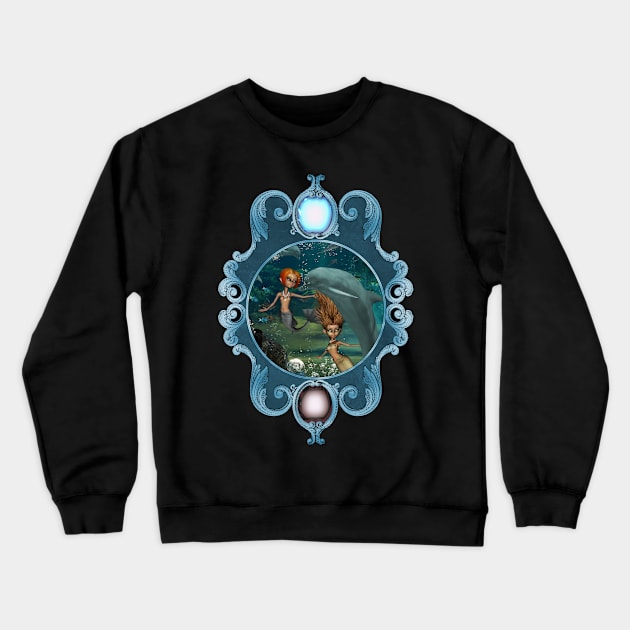 Little mermaids playing with a dolphin Crewneck Sweatshirt by Nicky2342